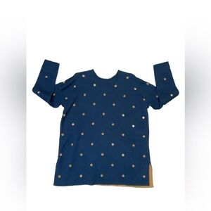 J. Jill Navy Tan Polka Dot Cotton Reversible Long Sleeve Top sweater dress